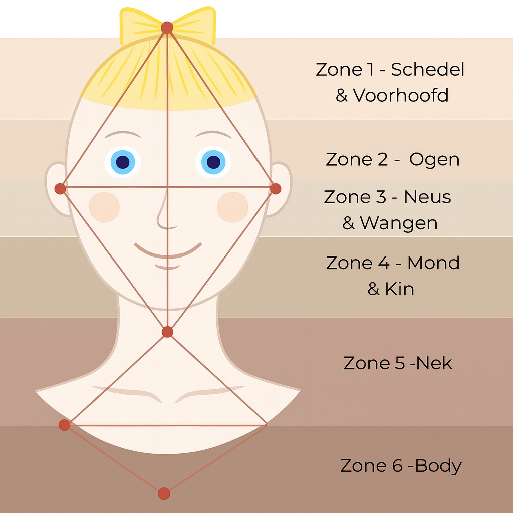 Zonekaart Energetic Faces – 6 zones voor gezicht, nek en body (biomechanica)